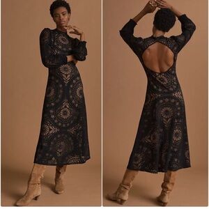 NWT ANTHROPOLOGIE FARM RIO OPEN BACK FLORAL MIDI DRESS IN BLACK